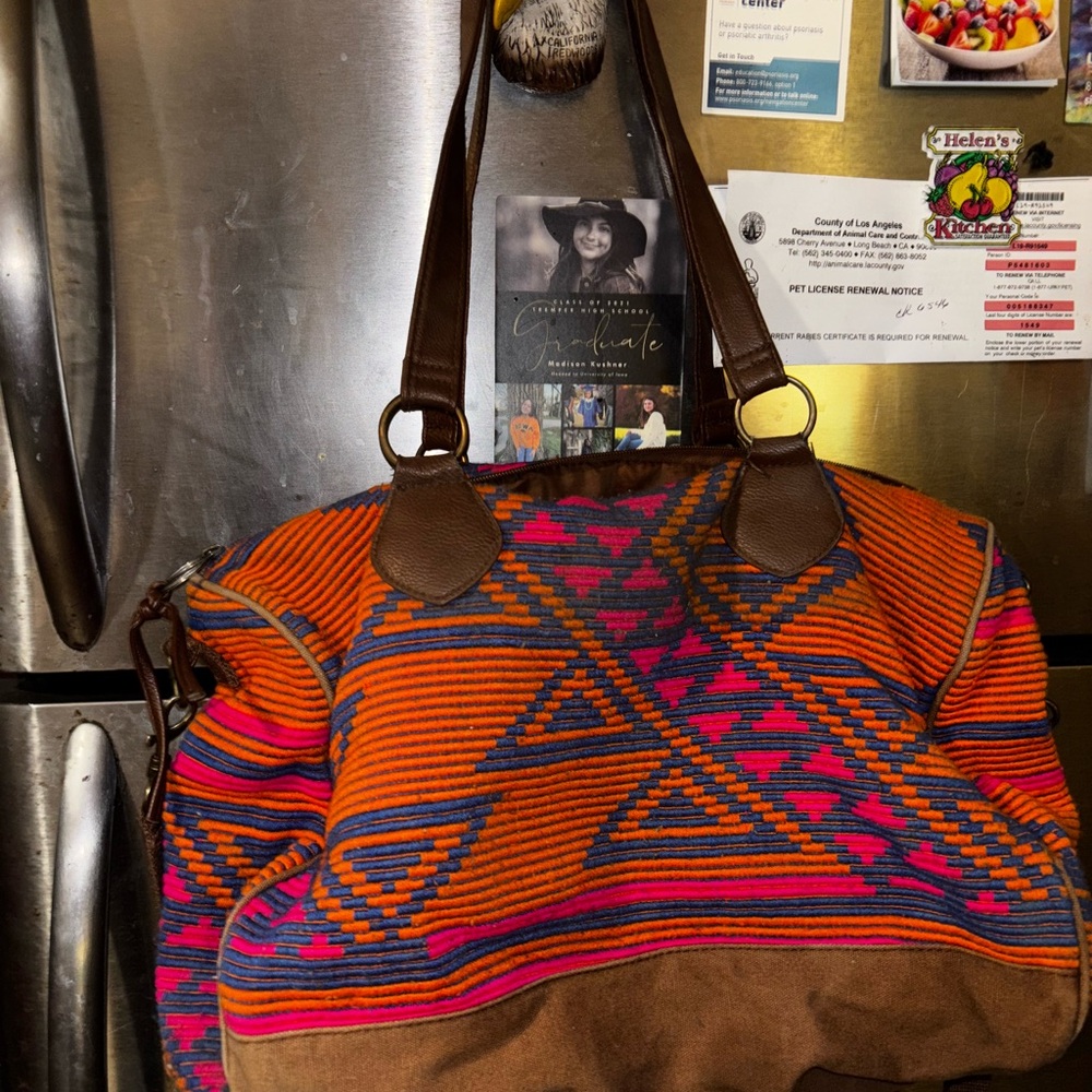 Mossimo Supply Co. Orange and Pink Travel Bag with Geometric Design